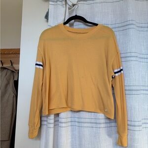 Hollister Mustard Waffle Long-Sleeve Crop Top with Sleeve Stripes